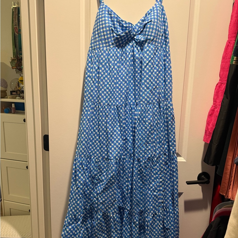 Blue Gingham Tiered Maxi Dress